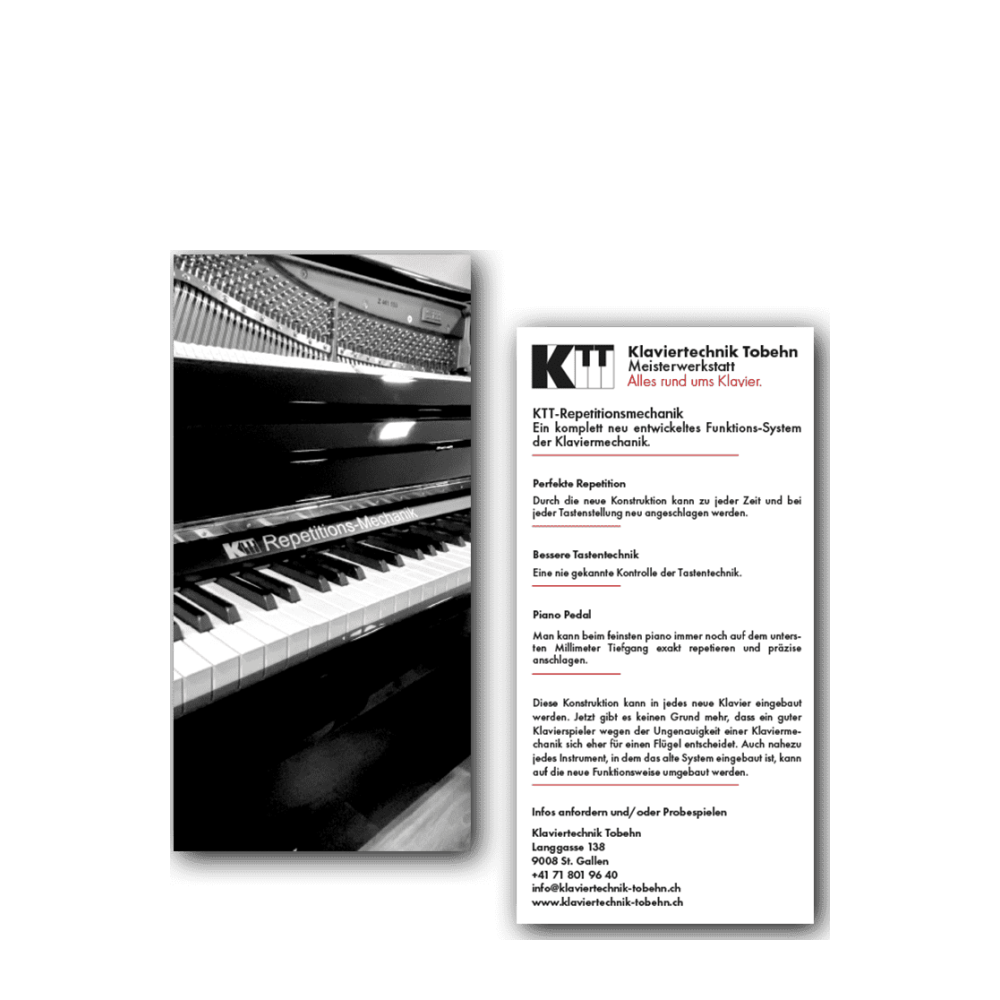 Verkaufsflyer Repetitionsmechanik, Klaviertechnik Tobehn